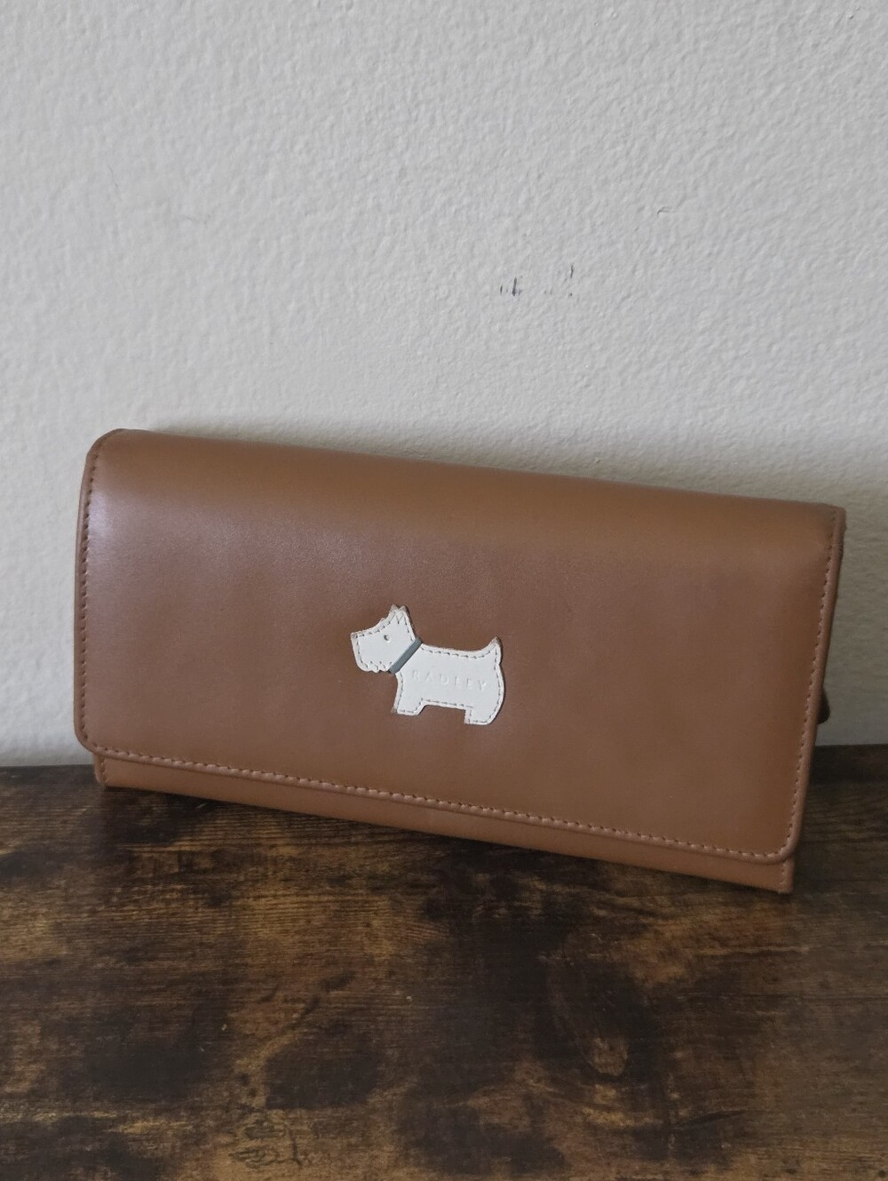 Radley London Heritage Dog Brown Flapover Matinee Wallet Bovine Leather